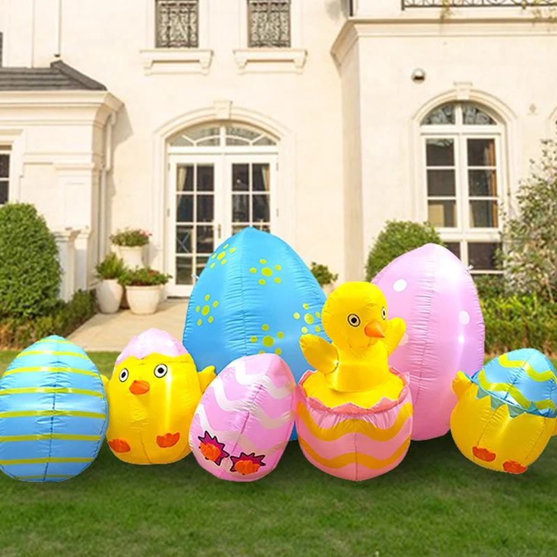 8 Ft LED Light Up Inflatable Easter Eggs Decoration for Indoor Outdoor Home Yard Lawn Decor Chicks Happy Easter Party Toys