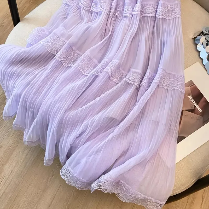 Retro Süßer Weißer Langer Rock für Damen, Lässiger Lockerer Rock mit Hoher Taille, Eleganter Vintage-Rock mit Spitzenbesatz, Koreanischer Sommer-Langrock – Detail 31