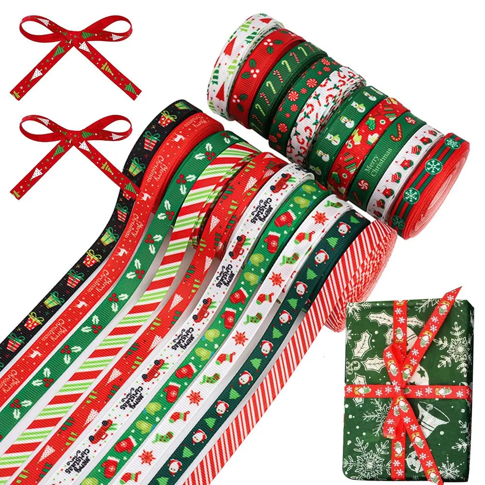 10 Yards Weihnachtsband zum Verpacken von Geschenken, niedliches bedrucktes Weihnachts-Ripsband, Feiertags-Weihnachtsbaum-Geschenkverpackungsband