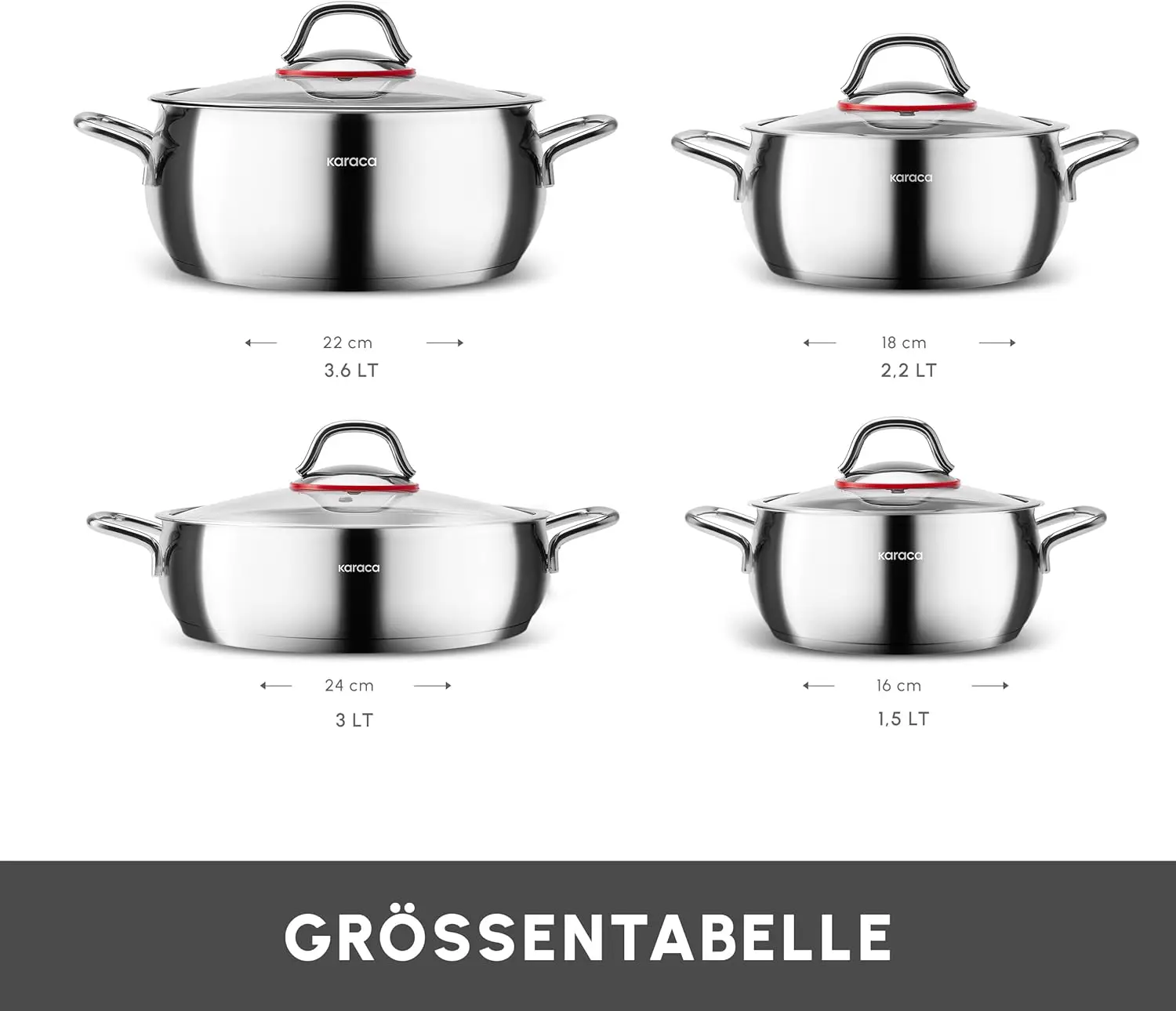 طقم أواني طهي مكون من 8 قطع مصنوع من طقم أواني فولاذية، طقم أواني طهي، أطقم أواني طهي، ستانلس ستيل، مناسب للحث مع غطاء زجاجي