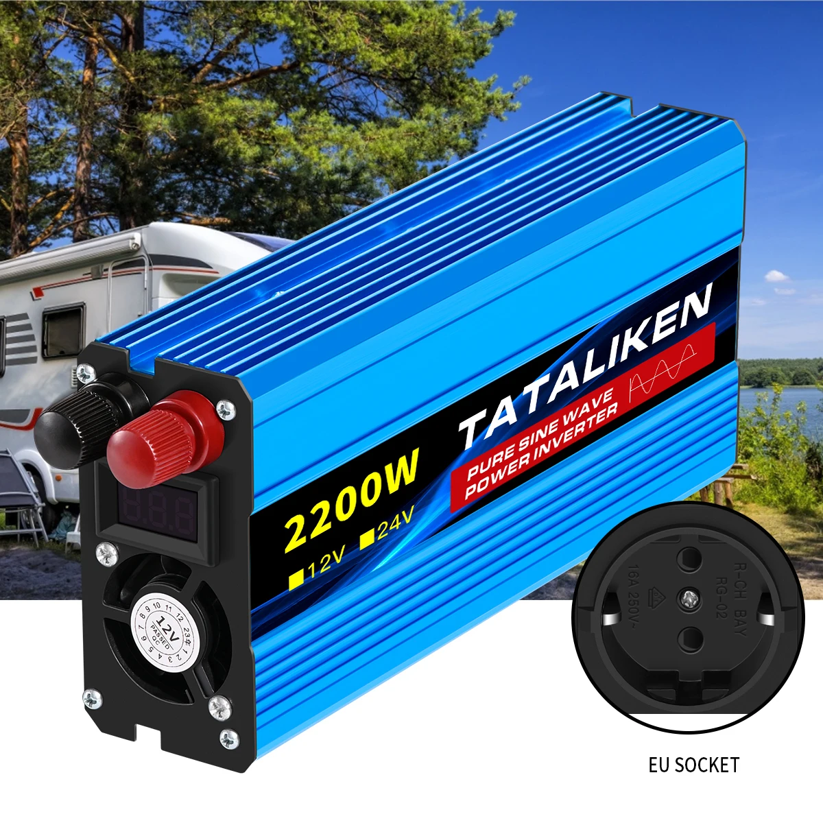 อินเวอร์เตอร์เพียวไซน์เวฟ1000W-4000W DC 12V/24V เป็น AC 220V 50Hz อะแดปเตอร์ชาร์จในรถยนต์ซ็อกเก็ตสากล