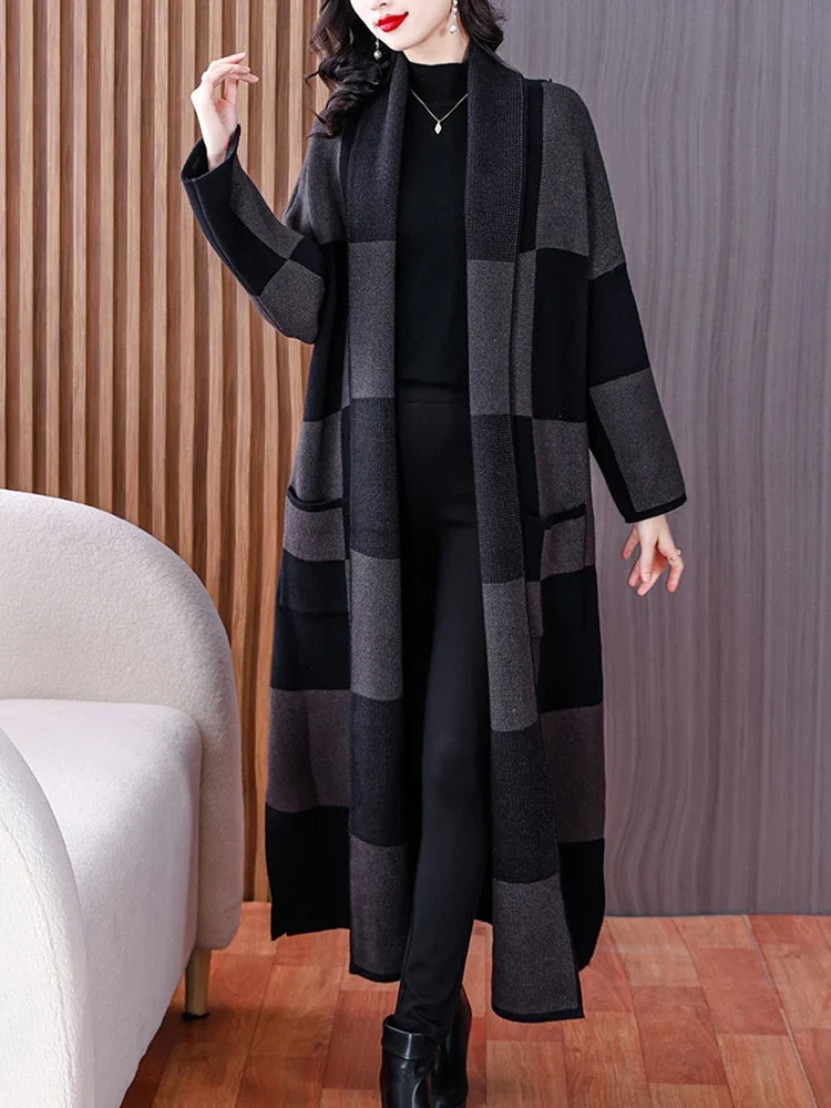 Autumn Winter New Vintage Palid Knitted Woolen Parkas Women Thick Warm Loose Long Jackets 2024 Korean Vintage Elegant Trench