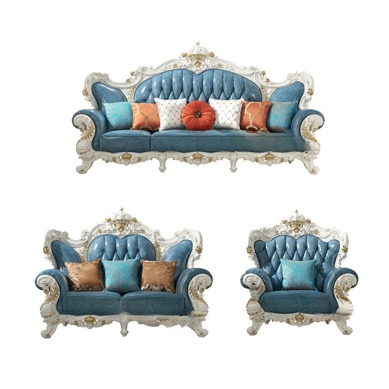 

Комбинированный европейский кожаный диван, большой диван для гостиной виллы, первый слой из воловьей кожи, кожаный диван из цельного дерева с золотой фольгой