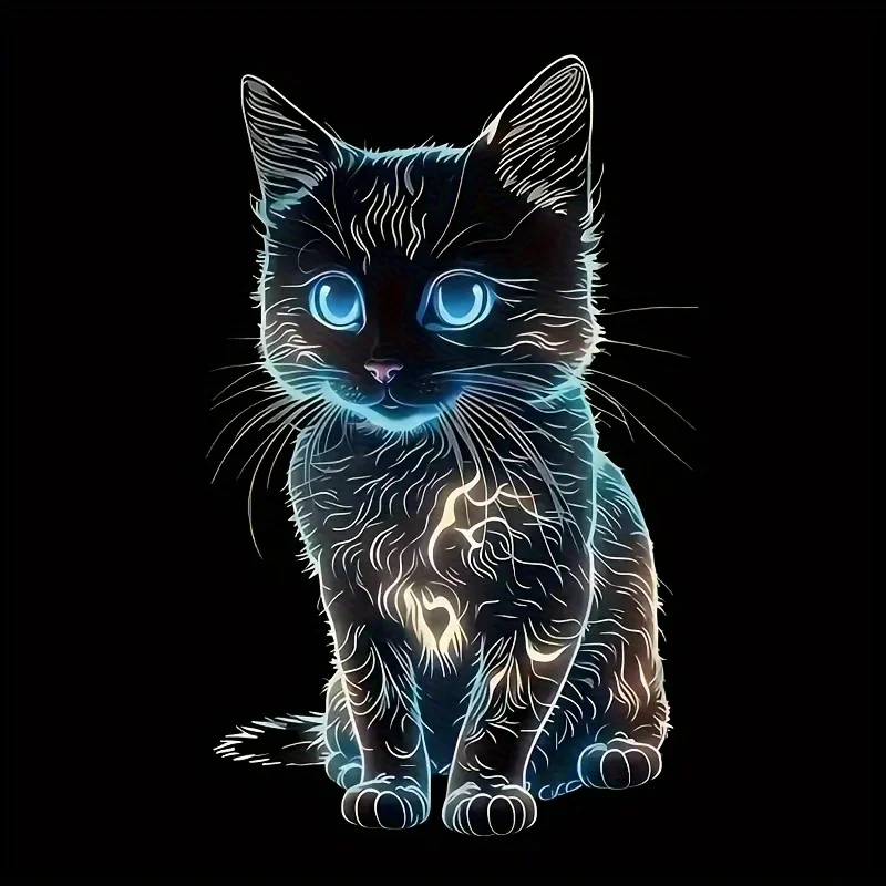 1 шт. съемная неоновая наклейка с изображением кота — светящиеся голубые глаза и волшебная атмосфера, идеально подходит для ноутбуков, чехлов для телефонов и бутылок с водой