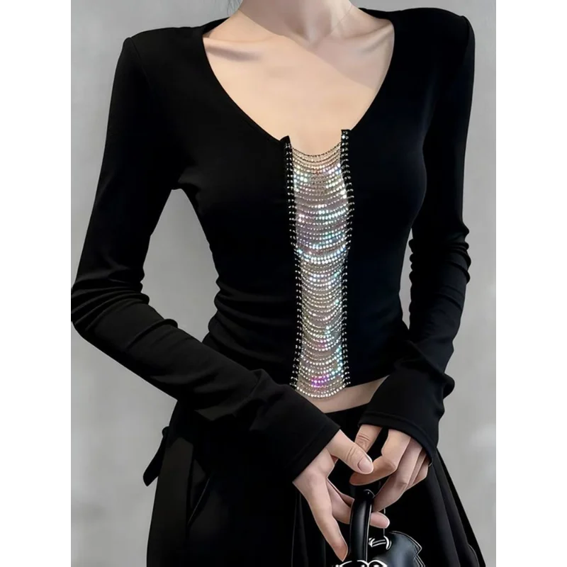 French Style Hollow Stitching Long-sleeved T-shirt Women's Autumn Winter New Slim-fitting Bottoming Shirt Top