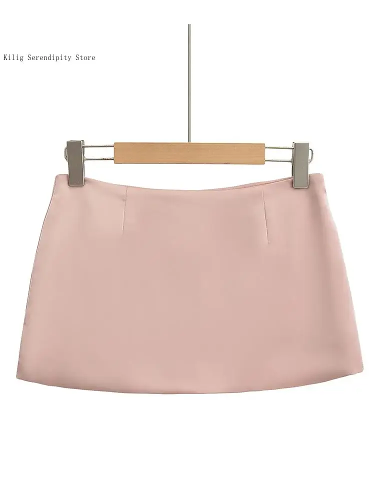 Summer and Autumn European and American Style Retro Satin A-Line Slim Fit Sexy Hip Hugging Pure Color Skirt for Women