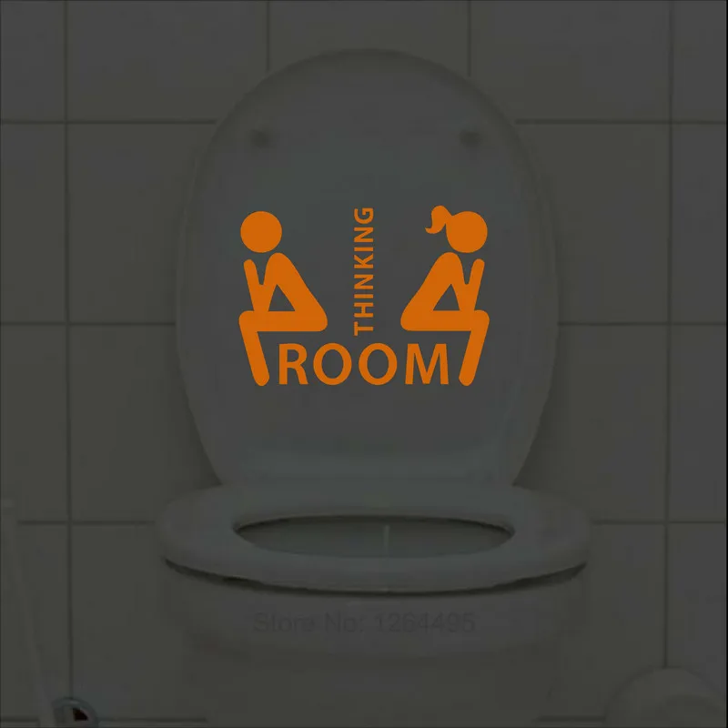 Funny Thinking Room Luminous Toilet Sticker Cartoon Glow in the Dark Bathroom Sticker Washroom WC Wall Decoration Sticker Decal