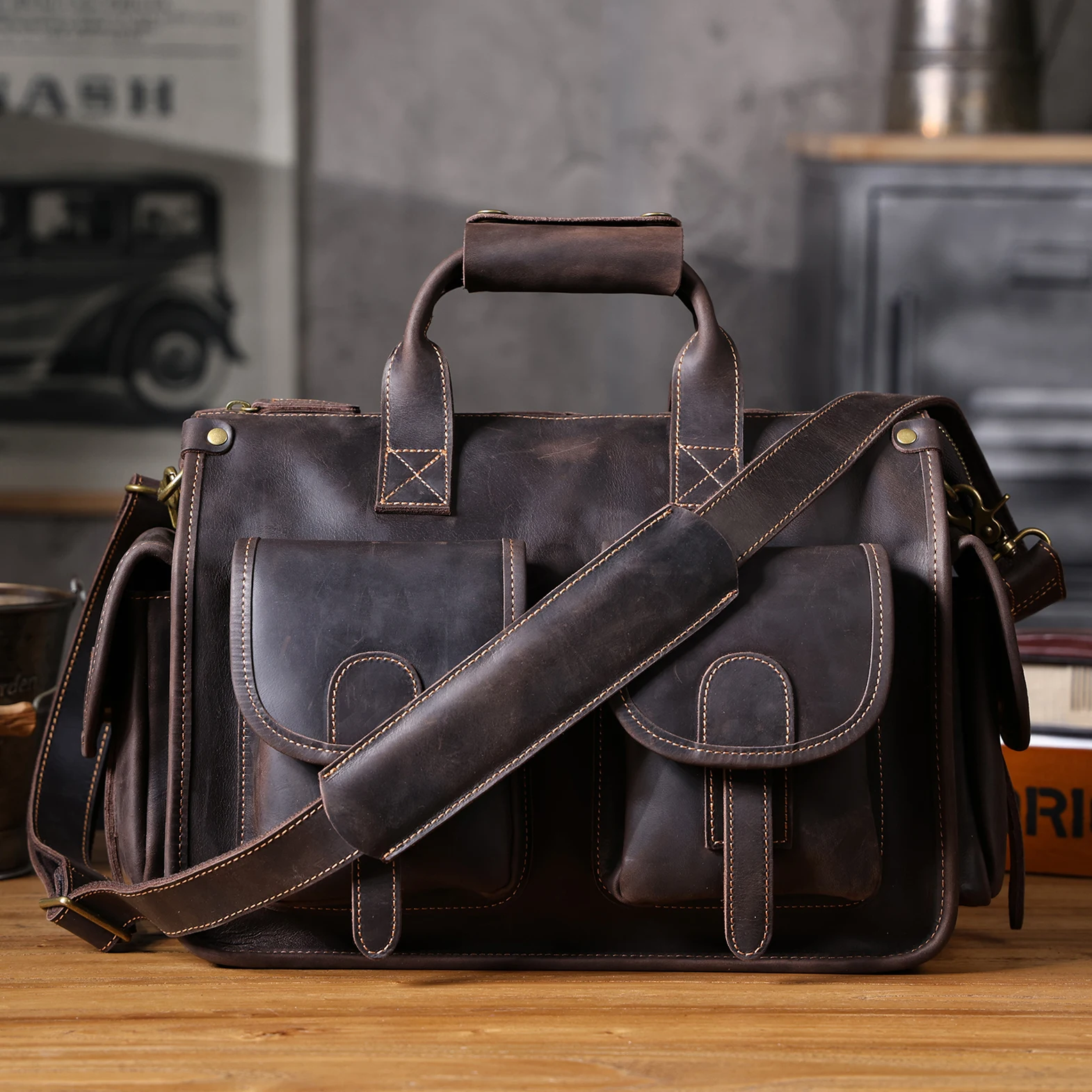 S.WORKER Vintage Genuine Leather Men's Briefcase 14