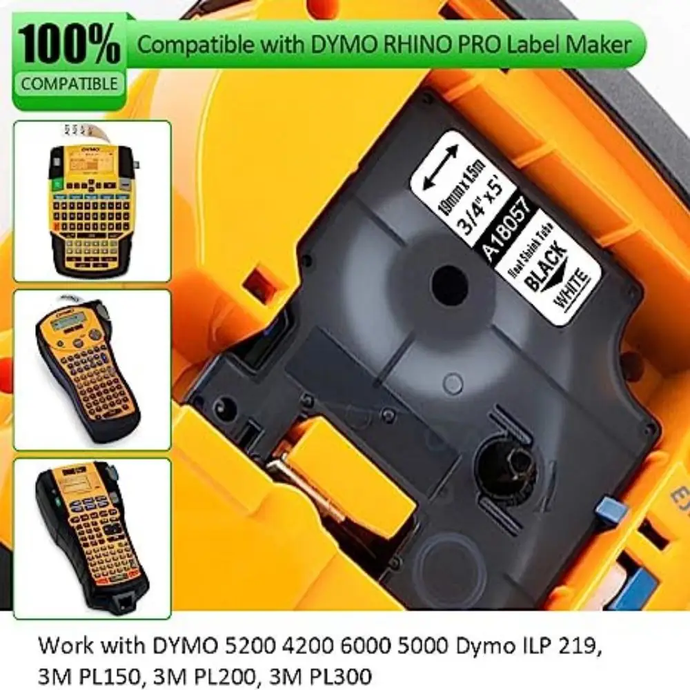 Imagem -02 - Aken-dymo Rhino Rhino Industrial Label Maker 18057 Heat Shrink Tubes Label 19 mm Compatível com 4200 5200 6000