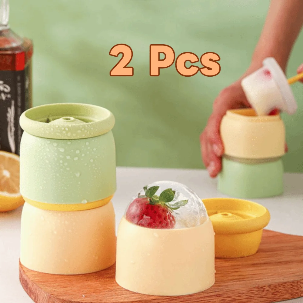 2PCS Food Grade Silicone 6CM Ice Ball Mold Easy Demolding Leak Proof Spherical Shape Ice Cube Mold DIY Stackable