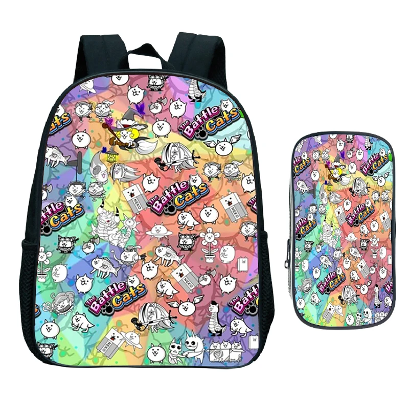 2 Stuks De Strijd Katten Schooltas Schattig Cartoon Spel Kids Peuter Kleuterschool Rugzak Reistas Jongen Meisje Verjaardagscadeau