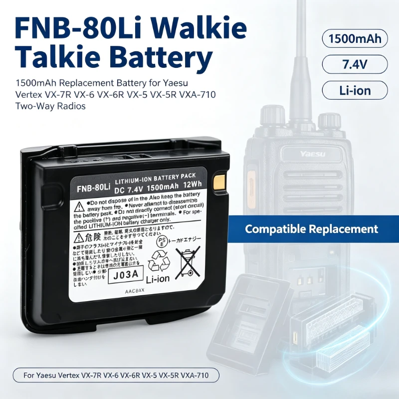 FNB-80Li FNB-58Li 1500mAh Walkie Talkie Battery for Yaesu/for Vertex VX-7R VX-6 VX-6R VX-5 VX-5R VXA-710 Two-Way Radios