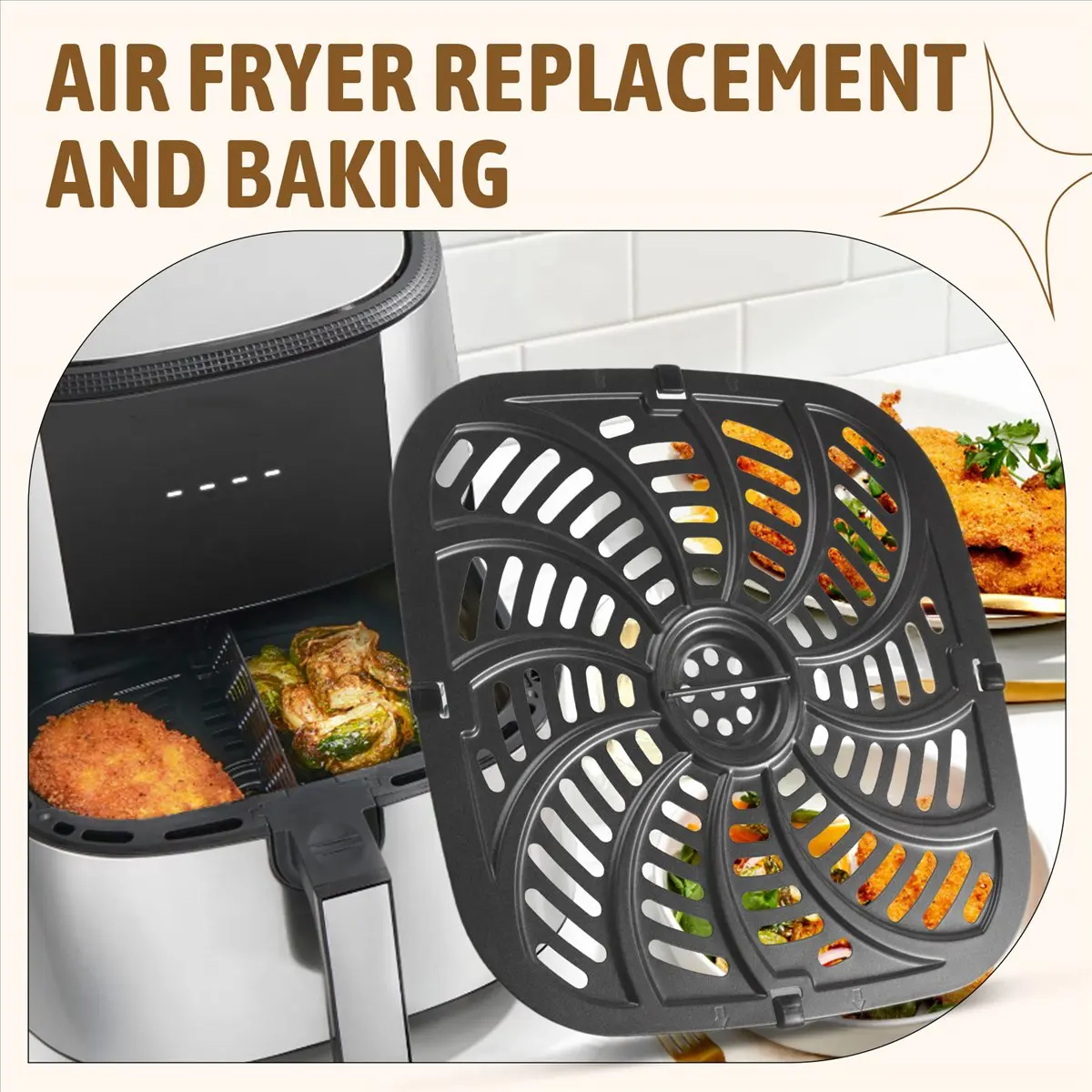 #49V Air Fryer Replacement Grill Pan, Air Fryer Accessories for Chefman,air fryer accessories,(Metal)