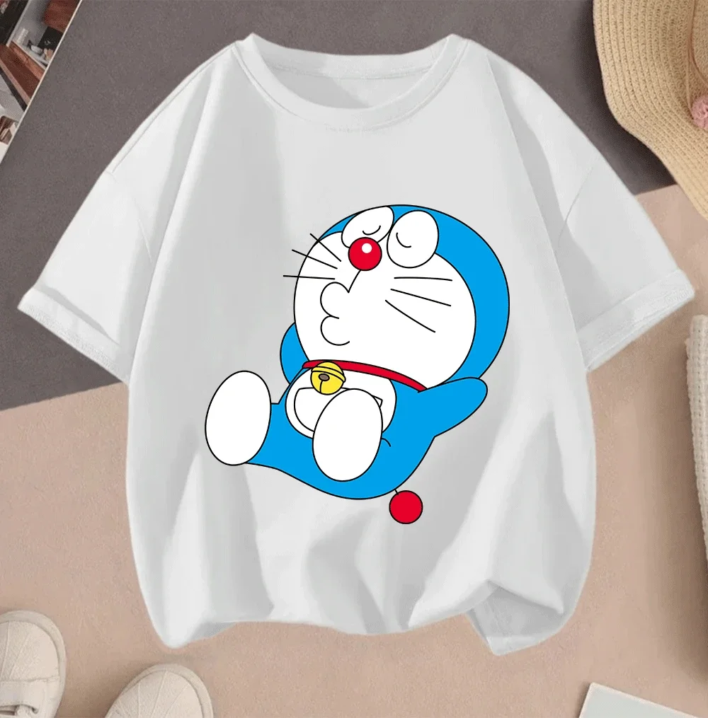 

2D Hot Sale New Teenager Doraemon Cartoon Print Casual Summer Short Sleeve Top For Kids