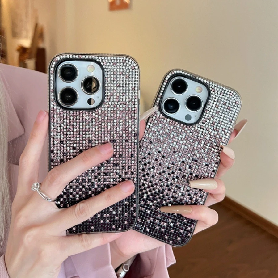 Luxus Glitter Diamant Farbverlauf Fall für iPhone 15 14 13 Pro Max 11 12 x xr xs 7 8 plus bling Strass glänzend stoß feste Abdeckung