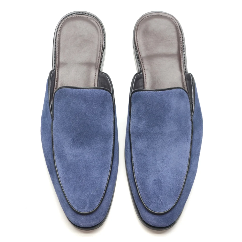 メンズブルースエードレザースライドサンダル本物の牛革ラバーソールスリッポンカジュアル夏ミュール履物快適通気性 2025