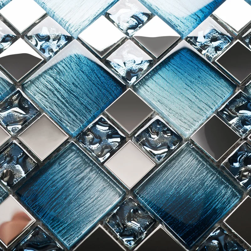 Blue Laminated Crystal Glass Mosaic Tile Wall Sticker Bathroom Bar TV Background Wall Decoration