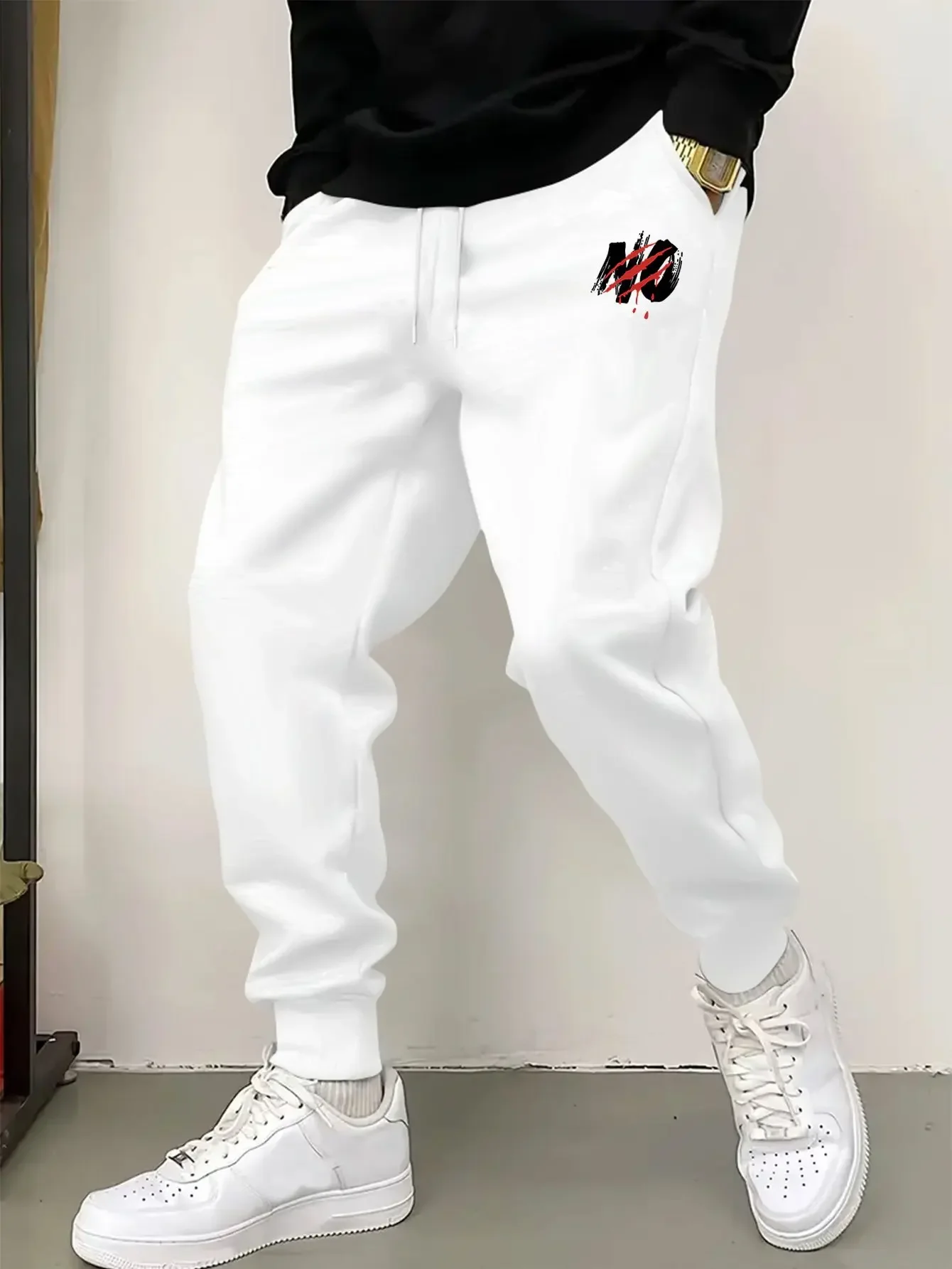 Mens Sweatpants Fit Joggers for Sports and Streetwear Loose Casual Pant Drawstring Multi-pocket Men Printed Long Pant