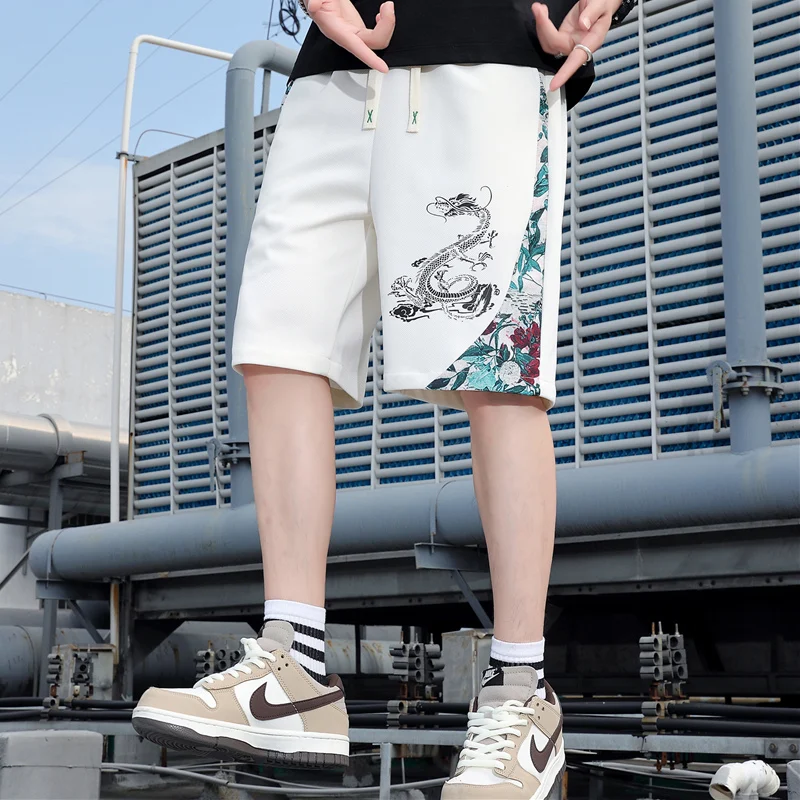 

New Chinese Sle Loose Fit Thin ort Pants Men Summer Casual Knitted Fabric Five-Quarter Length Faionable Urban Youth