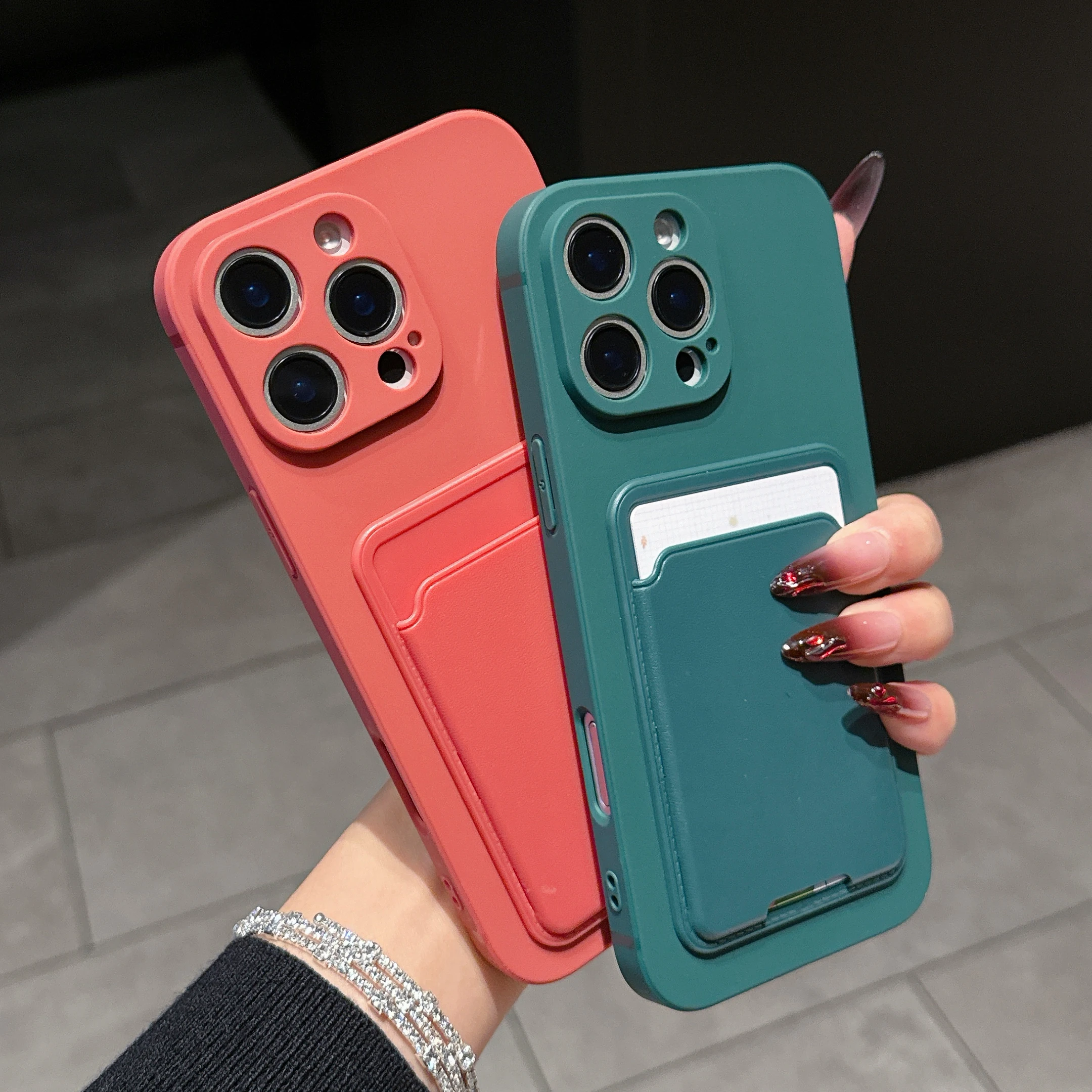 Cartera de silicona líquida de lujo con ranura para tarjetas, funda de teléfono con soporte para iPhone 16 15 14 Plus 13 12 11 Pro Max XR X S 7 8 SE, funda trasera