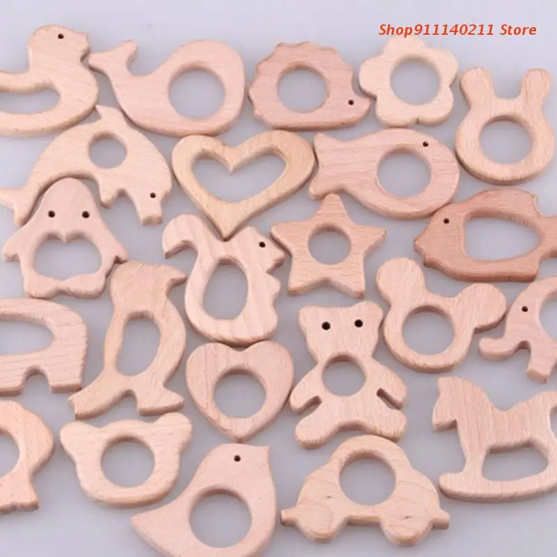 Wooden Elephant Rabbit Heart Love Horse Ring Baby Teether Eco-Friendly Unfinished Baby Grasping Pacifier BPA Free Beech Toy