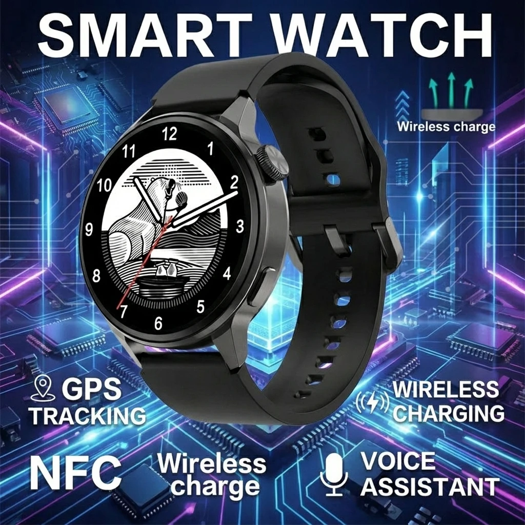 DT4+ Smart Watch Men NFC Voice Assistant Password  BT Call 390*390 GPS Tracker Wireless Charge Women Smartwatch