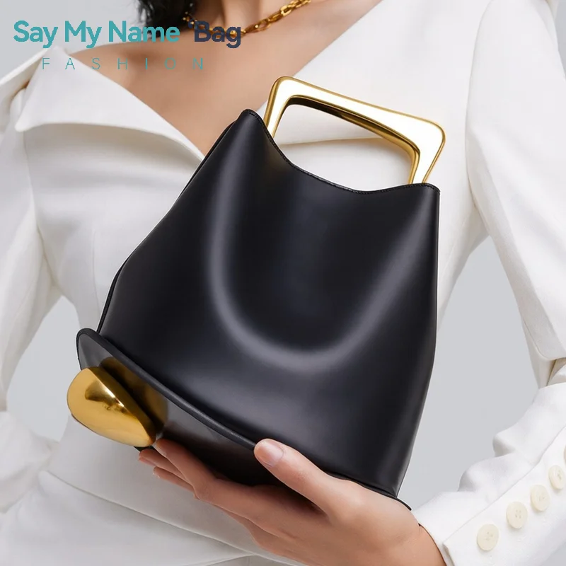 

Fashion Metal Hand-Held Irregular Bucket Bag 2026 New Women's Handbag Luxury Pu Leather Shoulder Crossbody Bags Small Tote Bag