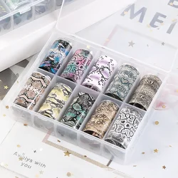 10Pcs Snake Leopard Pattern Nail Foils Animal Print Transfer Sticker Slide Decals Nail Art Accessories