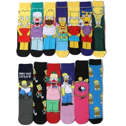 Calcetines de algodón de tubo medio para hombre y mujer, medias Unisex de estilo Harajuku con dibujos animados de Los Simpsons, tendencia de monopatín, Anime