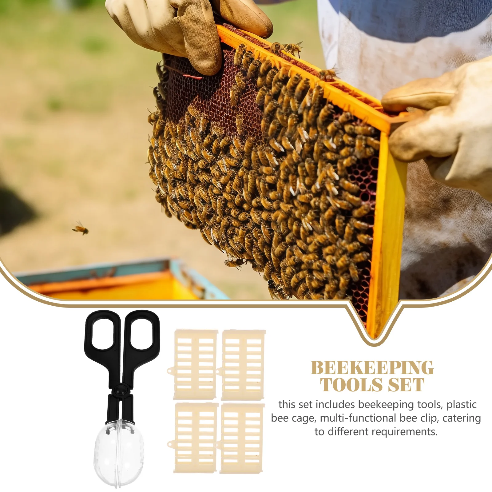 

Plastic Cage Set Beekeeping Tools 1 Clip 4 Cages Durable Material Large Capacity Hive Bee Breeding Cage Supplies