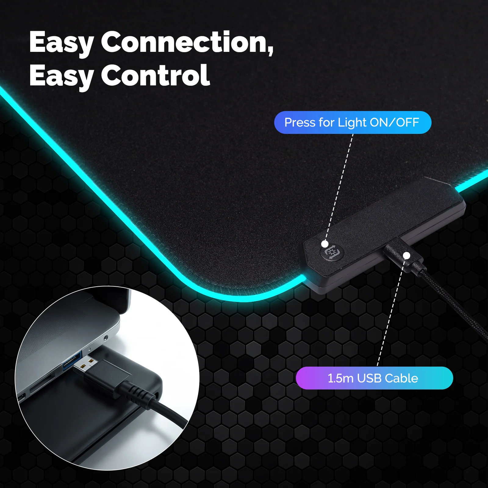 Tappetino per mouse da gioco RGBIC, controllo APP intelligente WiFi Tappetino da scrivania LED da 16 milioni di colori, impermeabile per giochi per computer PC