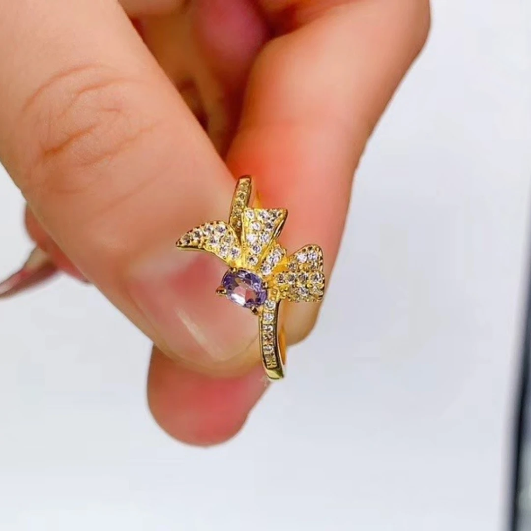 

KJJEAXCMY High End Women's Ring Natural Tanzanite S925 Silver with Electroplating Boasting High Clarity Full Brilliance Gift