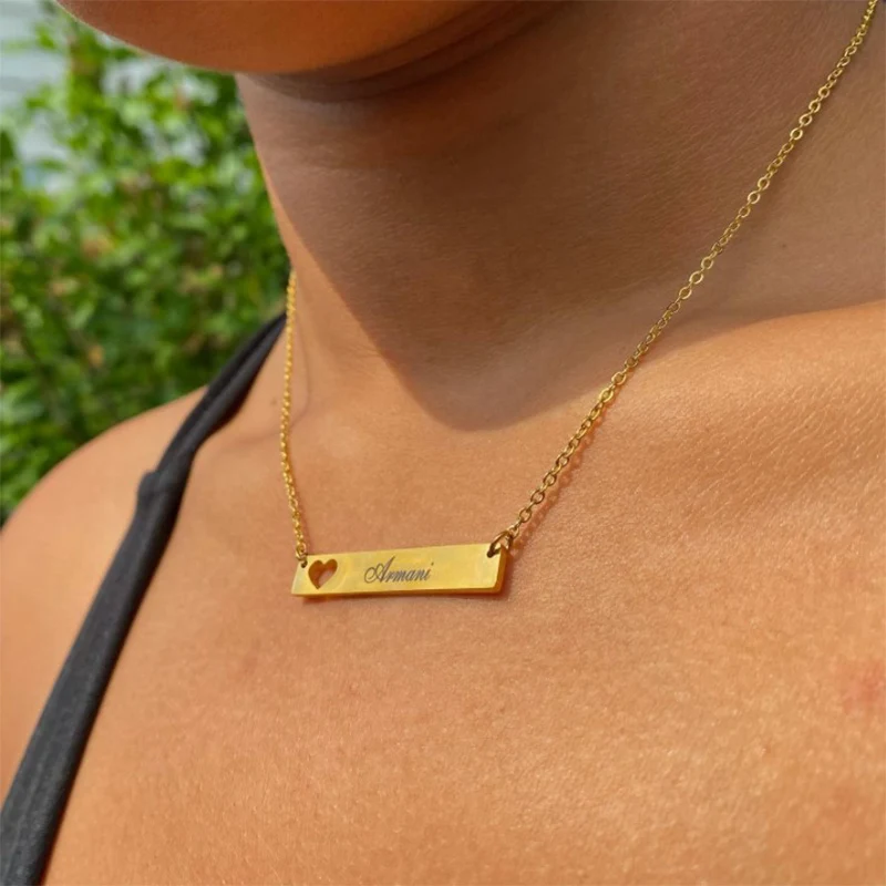 

30*5mm Bar Heart Nameplate Charm Choker Custom Name Statement Necklace For Women Personalized Jewelry Christmas Gift Chain