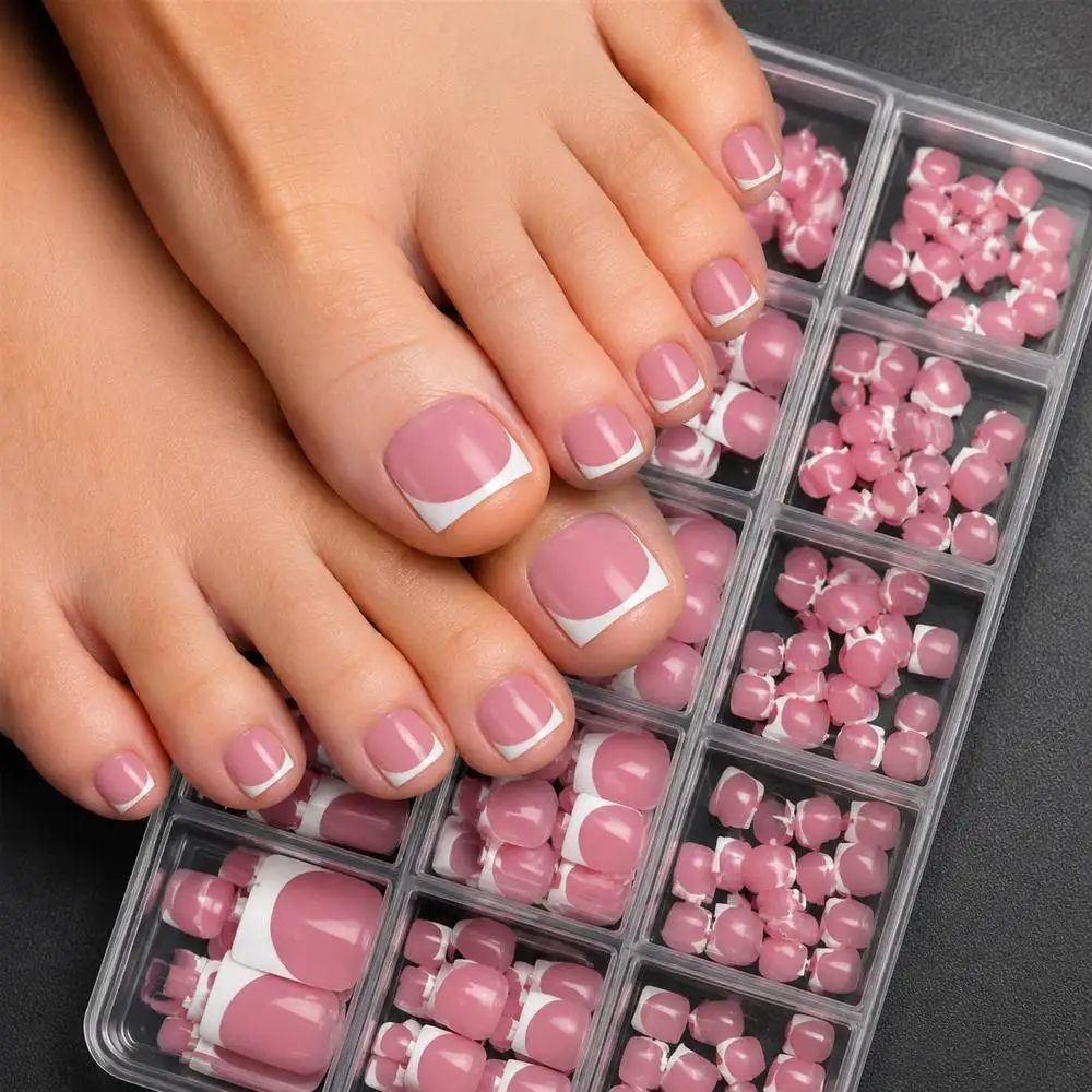

150Pcs Edge French Purple Pink Press On Toenail French Purple Pink Fake Toenail Style French Purple Pink False Toenail