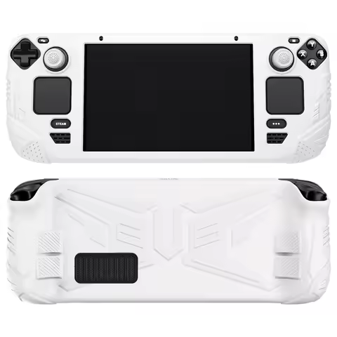 PlayVital Armor Protective Case for Steam Deck LCD, Soft Silicone Case W/Back Button Enhancement Designed &amp; Thumb Grips -White