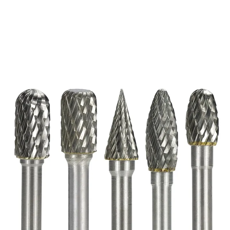 XCAN 6mm Shank Rotary Burr Bit C E H M W Type Double Cut Rotary Files Tungsten Carbide Burrs for Metal Wood Carving Tool 5pcs