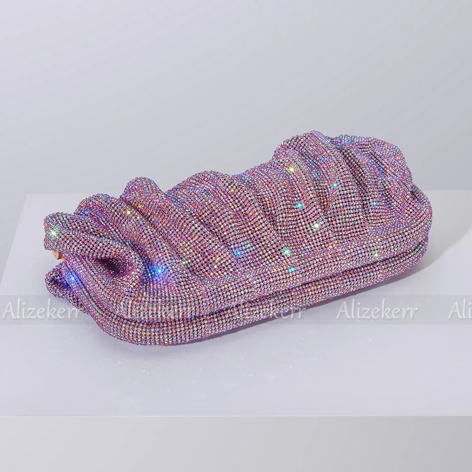 Bolsos de mano de noche con diamantes de imitación brillantes para mujer, carteras con Clip de cristal, pliegues, diseñador de lujo, fiesta de boda,