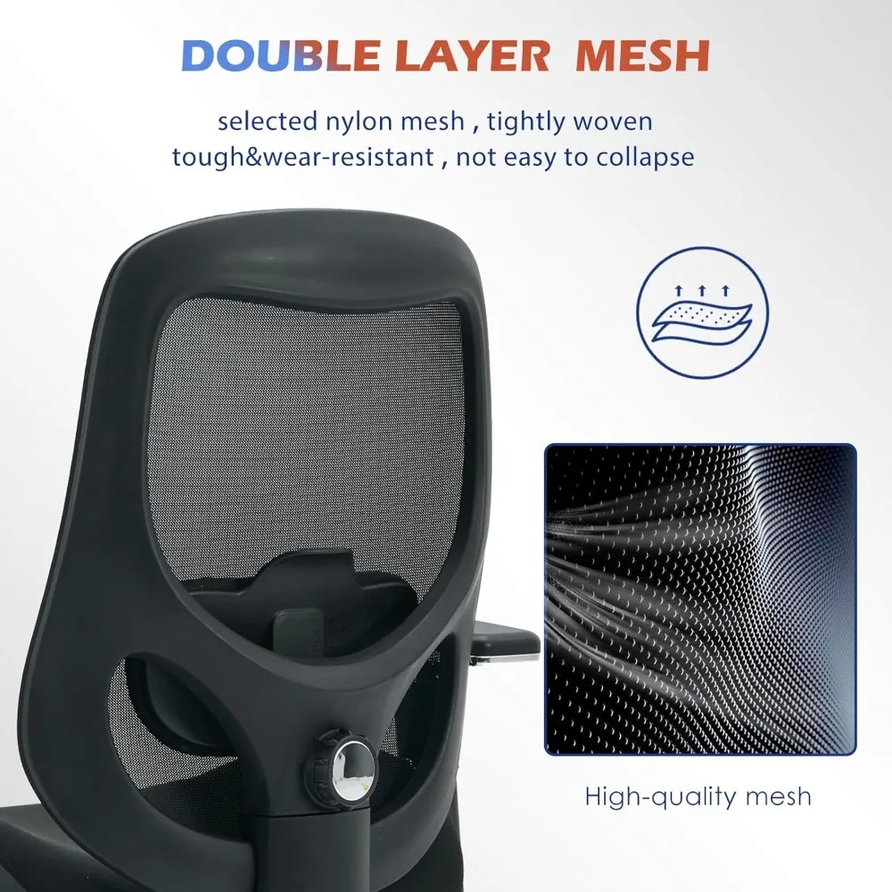كرسي مكتب كبير وطويل بوزن 700 رطل مع وسادة مقعد سميكة واسعة للجلوس طوال اليوم، كرسي مكتب شبكي مريح مع قابل للتعديل