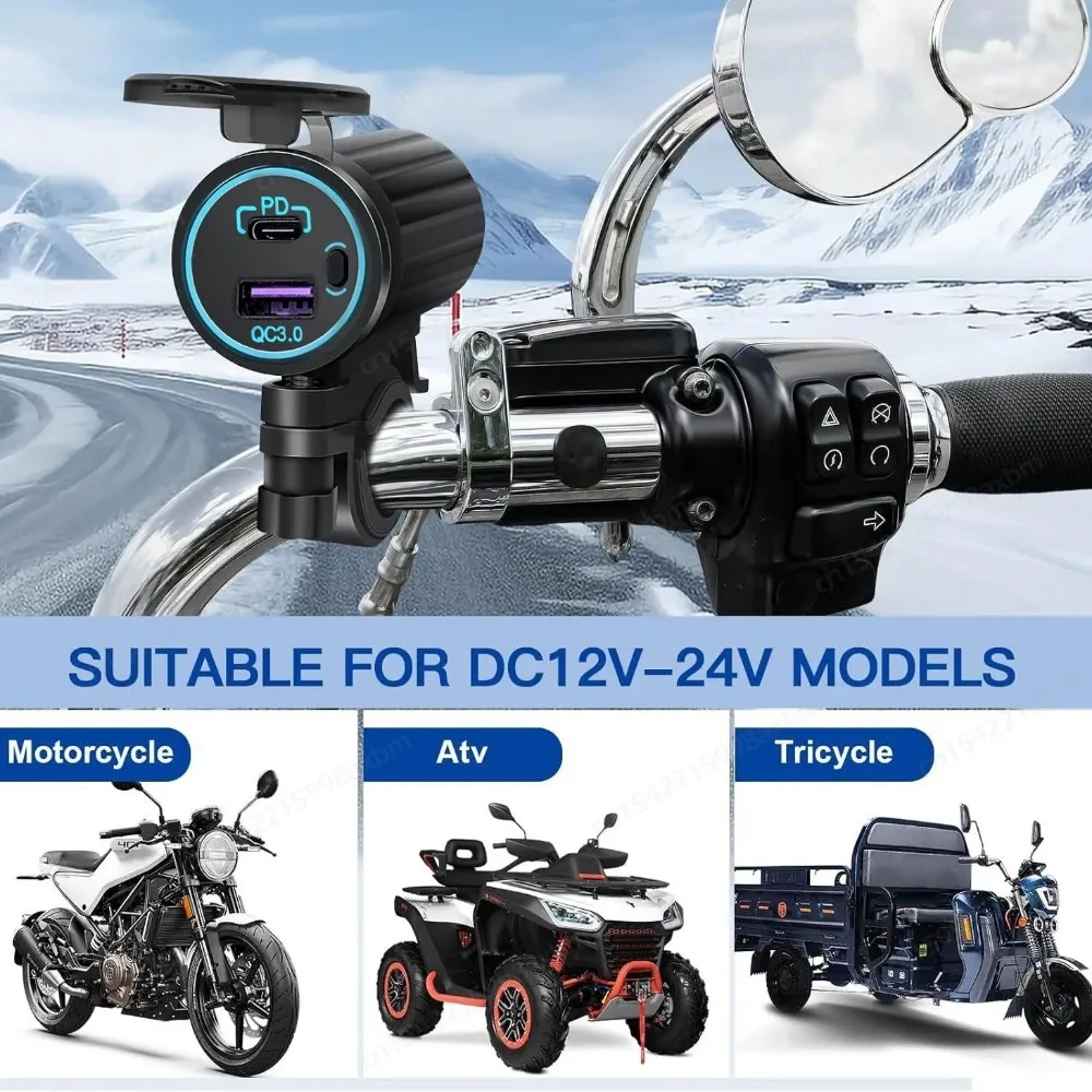 

Motorcycle USB Port Phone Charger 36W Type-C PD & QC 3.0 USB-A Charger with Switch Waterproof Motorbike Electronics Accessories