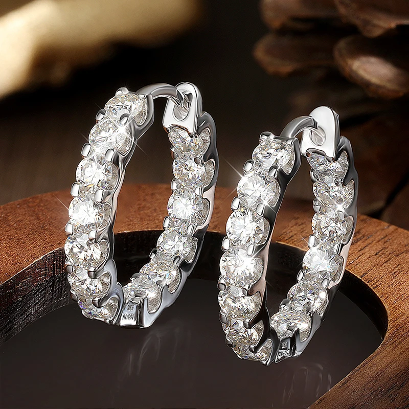 KNOBSPIN 2.6ct D Color Moissanite Earring 925 Sterling Sliver Plated White Gold Hoop Earring for Women Wedding Party Jewelry