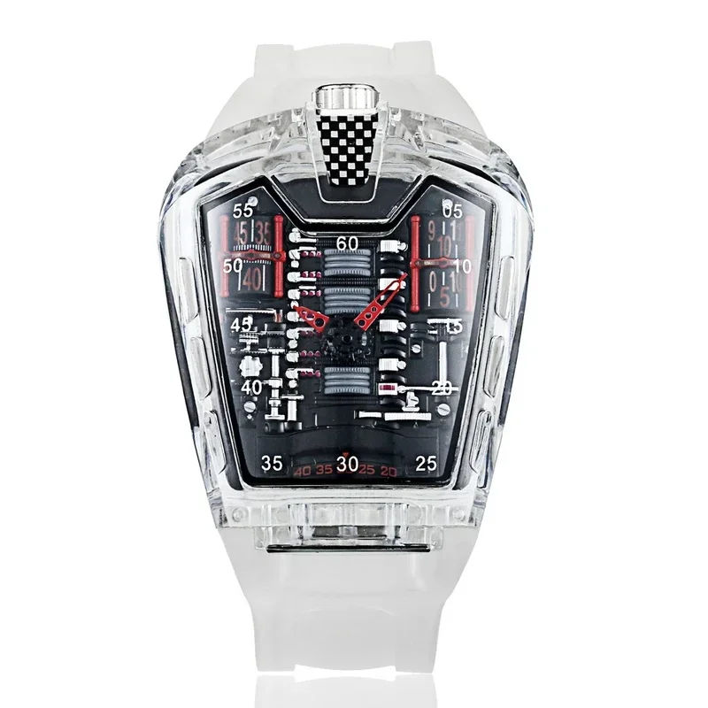 New Sports Watches for Men Transparent Crystal Resin Case Hollow Skeleton Design Men's Watch Daily Clock Relogios Masculino
