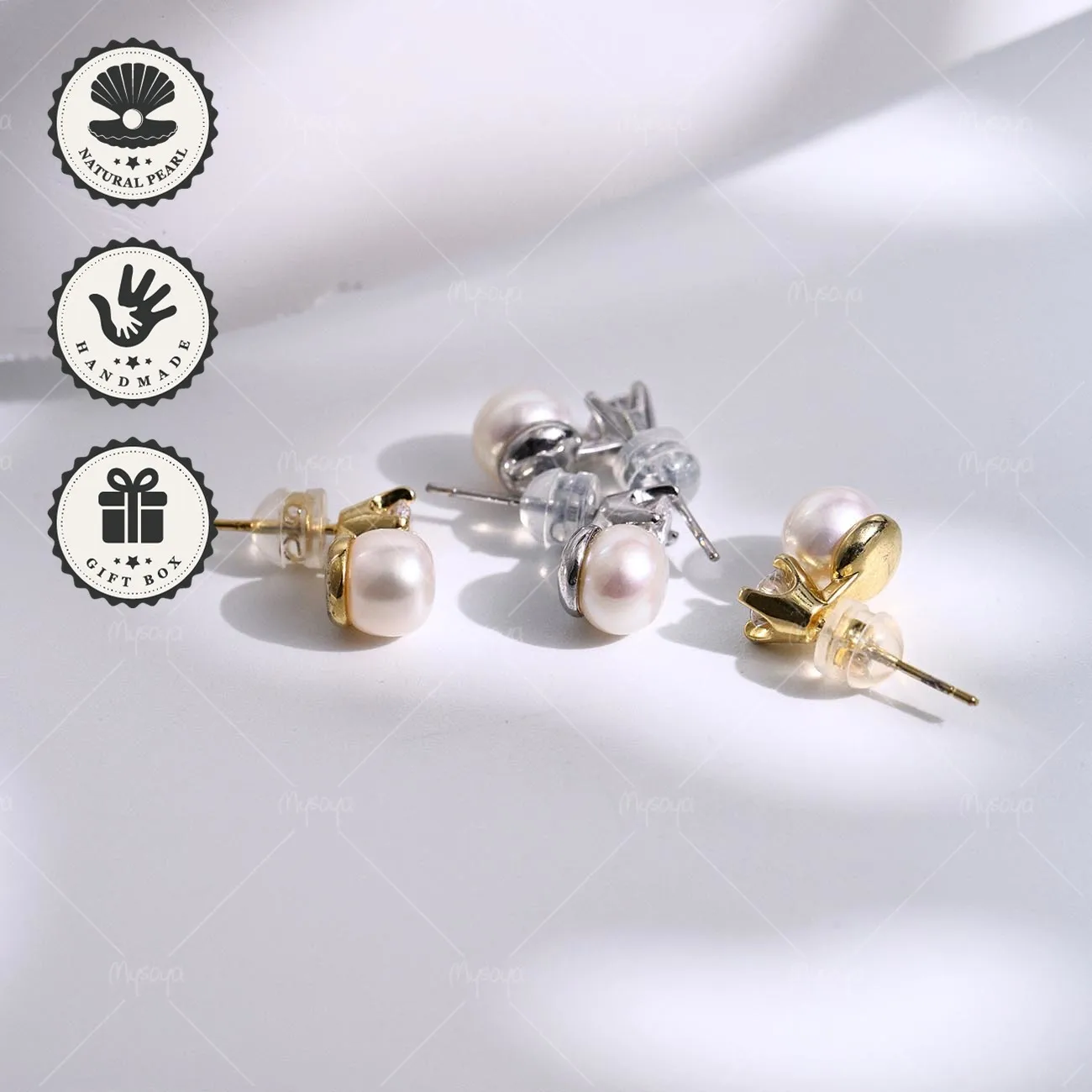 

Серьги-жемчужины Mysoya White Bread Pearl, 6–7 мм, золотистые/серебристые, в подарочной коробке, подарок на День святого Валентина, подарок на день рождения для нее