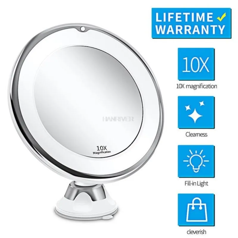 Flexible Makeup Mirror 10X Magnifying Mirrors LED Lighted Touch Screen Vanity Mirror Portable Dressing Table Cosmetic Mirrors