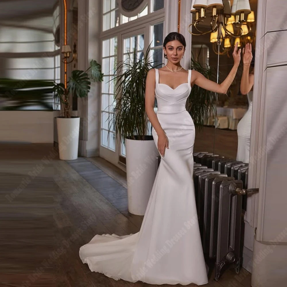 스윗하트 칼라 머메이드 여성 웨딩드레스 맞춤 제작 우아하고 심플한 새틴 슬리브리스 신부 가운 장식 로브 2025