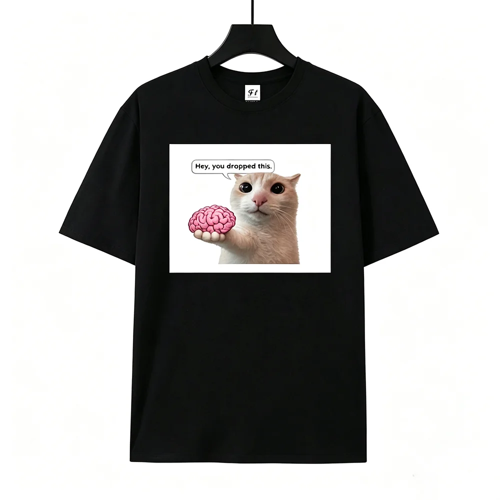 Funny Cat Meme Graphic T‑Shirt Men Women Casual Streetwear Short Sleeve Tops Humor Novelty Cat Print Loose Fit Tees