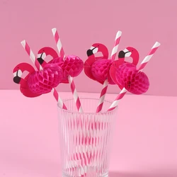 12pcs Flamingo Straws Pink Paper Drinking Straws Hawaiian Party Decorations Beach Summer Aloha Wedding Birthday Party Supplies