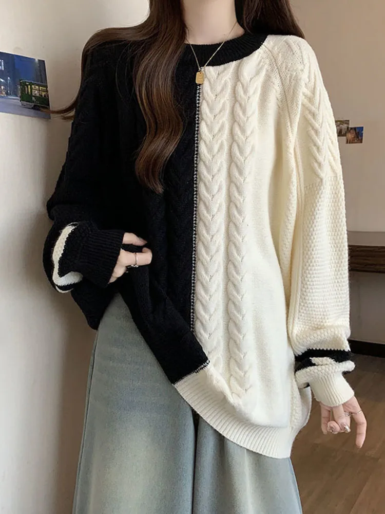 Noël rouge Baggy tricoté pull femmes décontracté contraste Colar tricots pull ample épais nouveau doux mode pulls