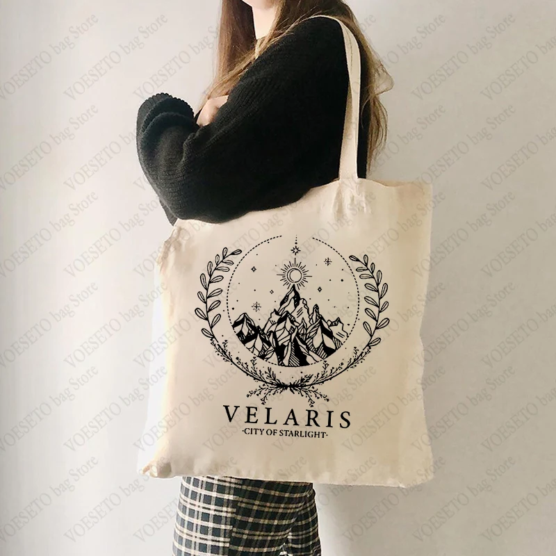 Velaris City of Starlight Pattern Tote Bag Canvas Shoulder Bags for Travel Daily Commute Women Reusable Shopping Bag Best Gift