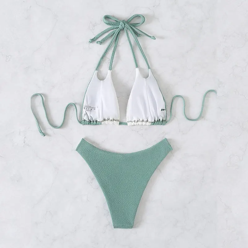 2024 New Sexy Micro Bikini Swimwear Bathing Suit Women Two Piece Swimsuit Bikini Set High Waist Hanging Neck Tie Up Swimsuits