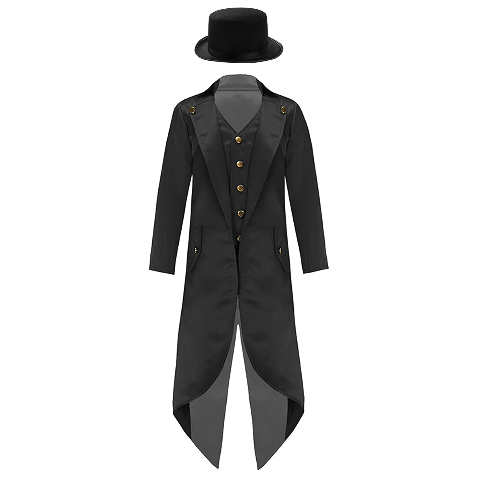 Kids Renaissance Steampunk Tailcoat Boys Girls Halloween Magician Costume Medieval Pirate Vampire Victorian Jacket Frock Coat